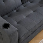 Upholstered Futon Sofa with Pull-Out Sleeper Couch, Muticolour Choice Foldable Tufted Loveseat With Cup Holder