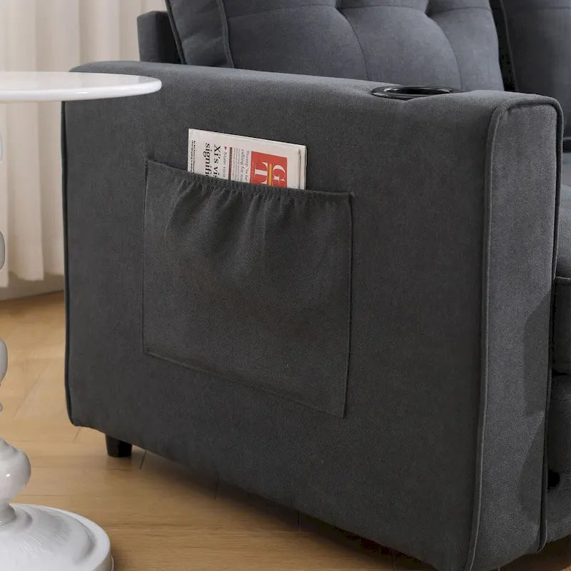 Upholstered Futon Sofa with Pull-Out Sleeper Couch, Muticolour Choice Foldable Tufted Loveseat With Cup Holder