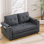 Upholstered Futon Sofa with Pull-Out Sleeper Couch, Muticolour Choice Foldable Tufted Loveseat With Cup Holder