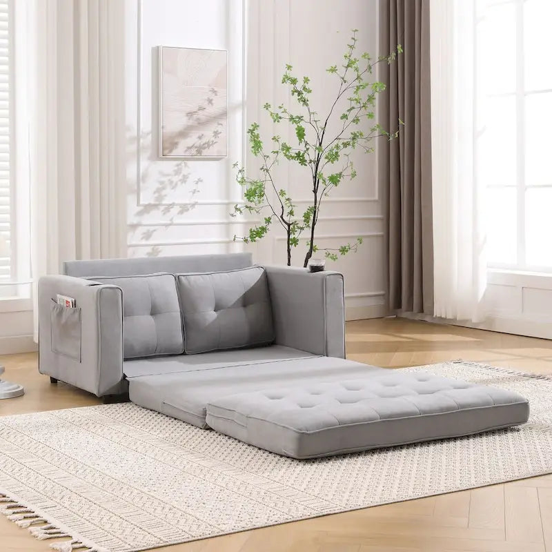 Upholstered Futon Sofa with Pull-Out Sleeper Couch, Muticolour Choice Foldable Tufted Loveseat With Cup Holder
