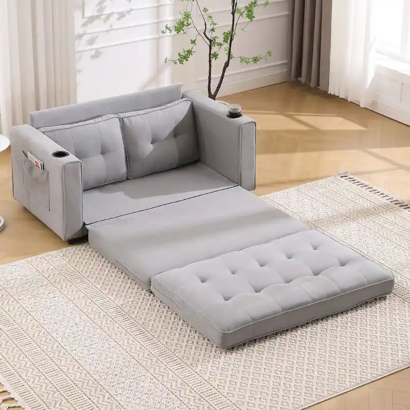 Upholstered Futon Sofa with Pull-Out Sleeper Couch, Muticolour Choice Foldable Tufted Loveseat With Cup Holder