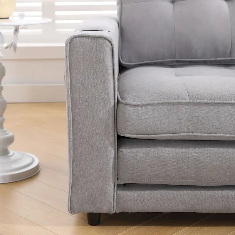 Upholstered Futon Sofa with Pull-Out Sleeper Couch, Muticolour Choice Foldable Tufted Loveseat With Cup Holder