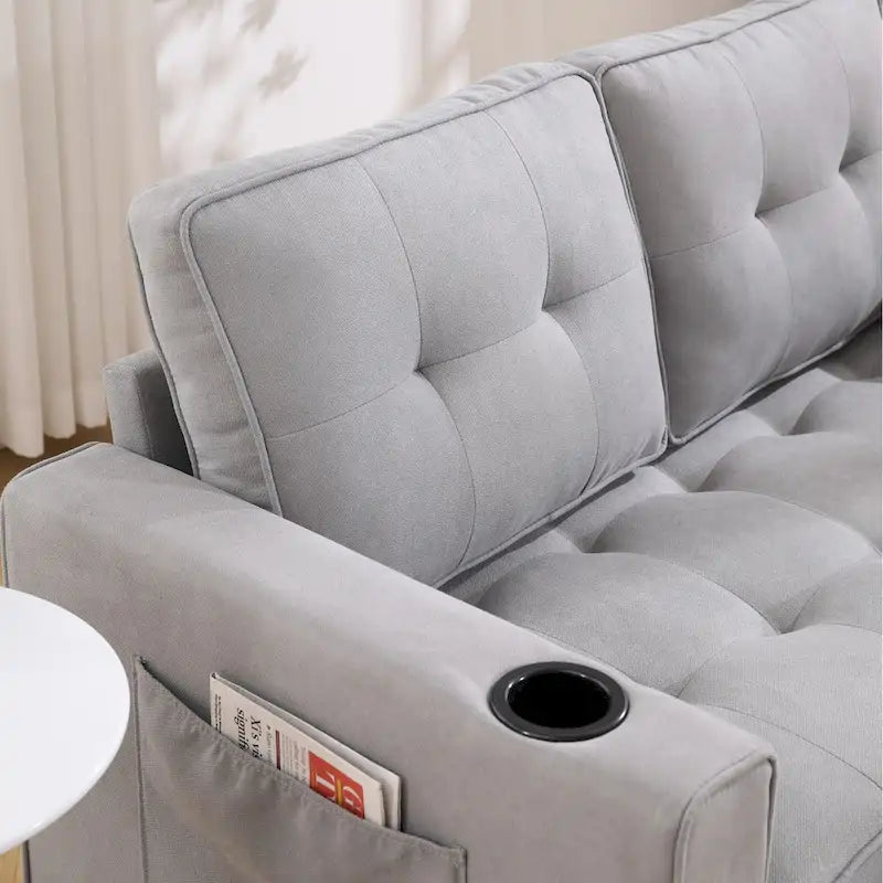 Upholstered Futon Sofa with Pull-Out Sleeper Couch, Muticolour Choice Foldable Tufted Loveseat With Cup Holder