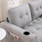 Upholstered Futon Sofa with Pull-Out Sleeper Couch, Muticolour Choice Foldable Tufted Loveseat With Cup Holder