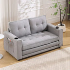 Upholstered Futon Sofa with Pull-Out Sleeper Couch, Muticolour Choice Foldable Tufted Loveseat With Cup Holder