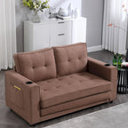 Upholstered Futon Sofa with Pull-Out Sleeper Couch, Muticolour Choice Foldable Tufted Loveseat With Cup Holder