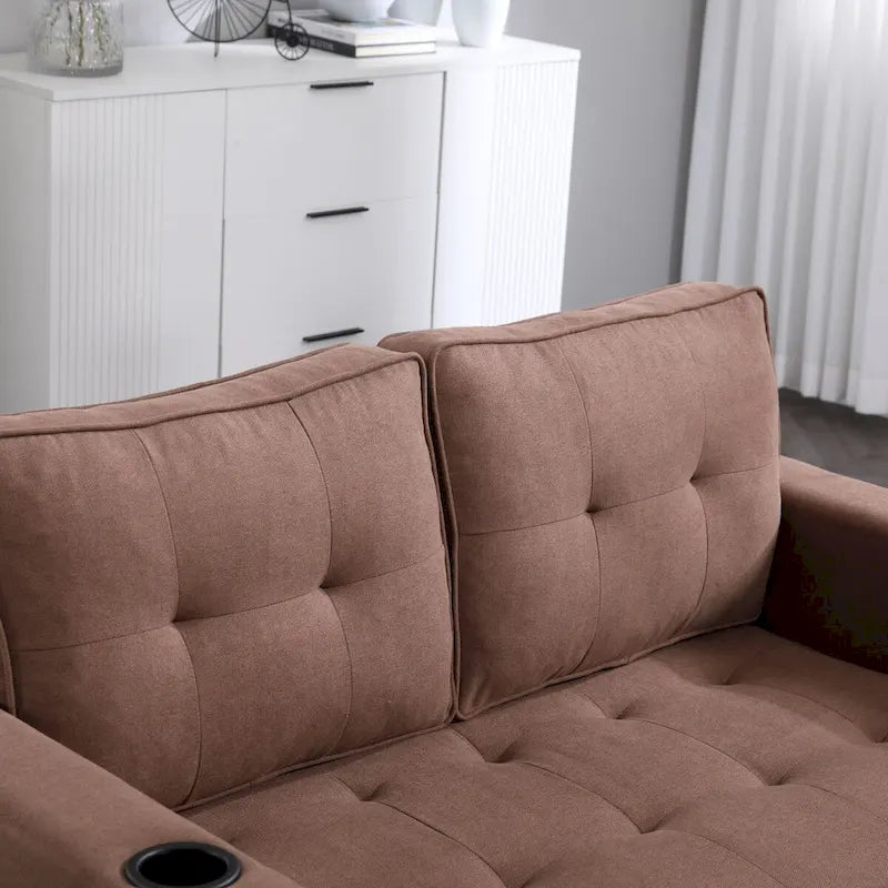 Upholstered Futon Sofa with Pull-Out Sleeper Couch, Muticolour Choice Foldable Tufted Loveseat With Cup Holder