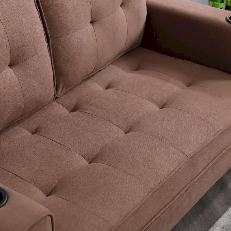 Upholstered Futon Sofa with Pull-Out Sleeper Couch, Muticolour Choice Foldable Tufted Loveseat With Cup Holder