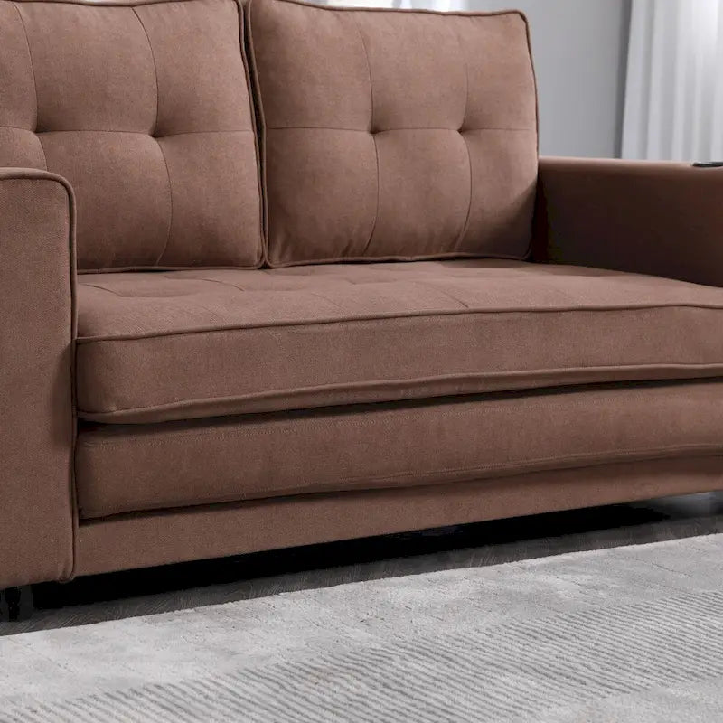 Upholstered Futon Sofa with Pull-Out Sleeper Couch, Muticolour Choice Foldable Tufted Loveseat With Cup Holder