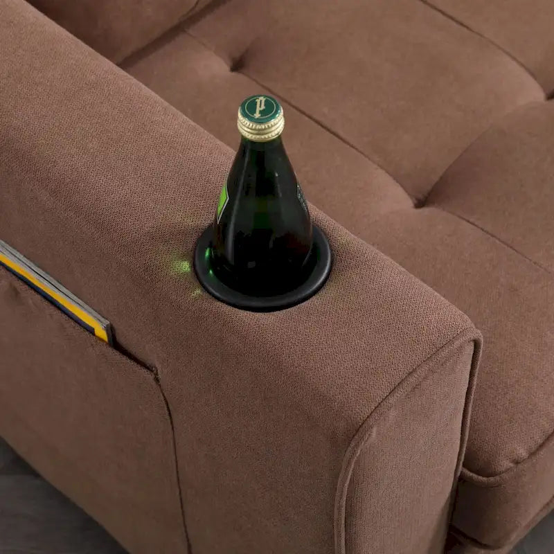 Upholstered Futon Sofa with Pull-Out Sleeper Couch, Muticolour Choice Foldable Tufted Loveseat With Cup Holder